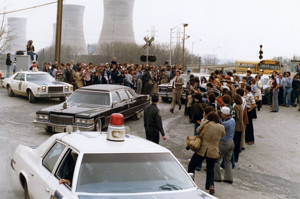 U.S. President Jimmy Carter leaving the Three Mile Island nuclear power plant following the partial meltdown in 1979.