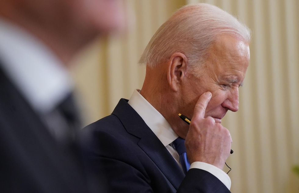 U.S. president Joe Biden and German chancellor Olaf Scholz meeting in Washington on Feb. 7
