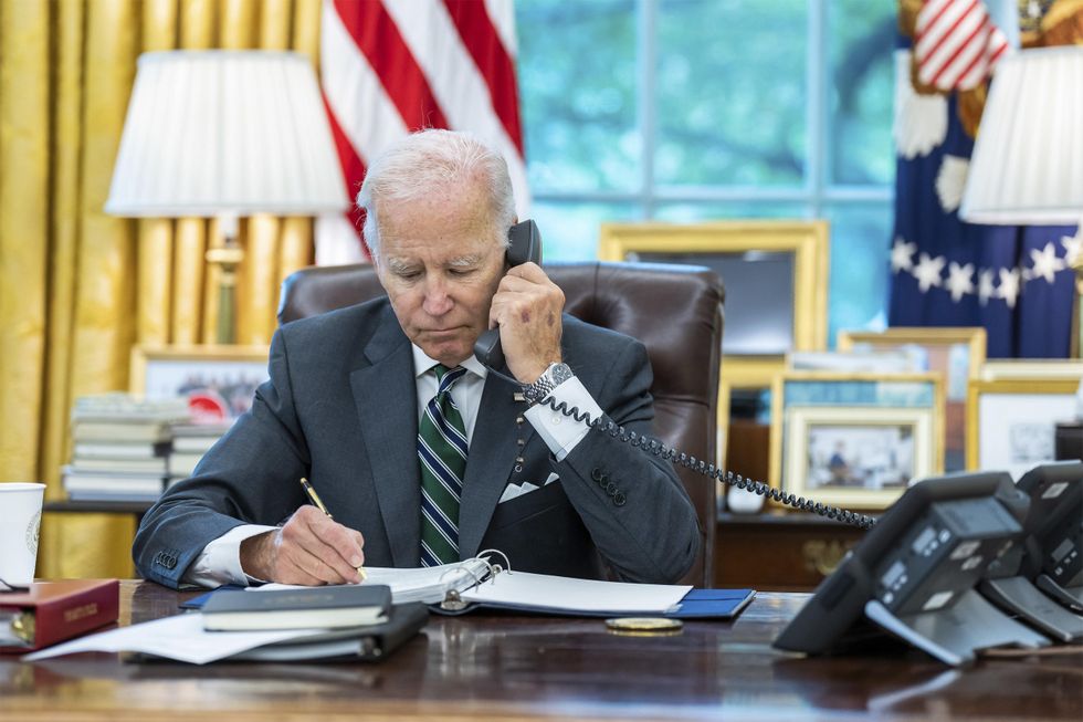 U.S. President Joe Biden on the phone with Ukrainian President Volodymyr Zelensky