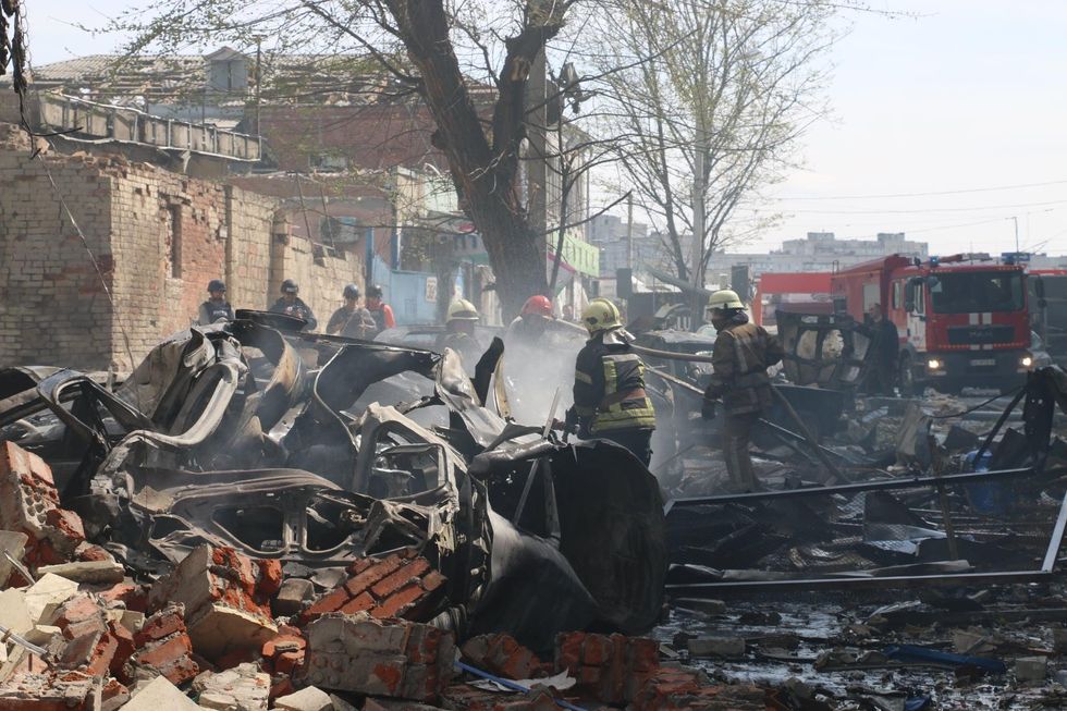Ukrainian firefighters in Kharkiv earlier this month