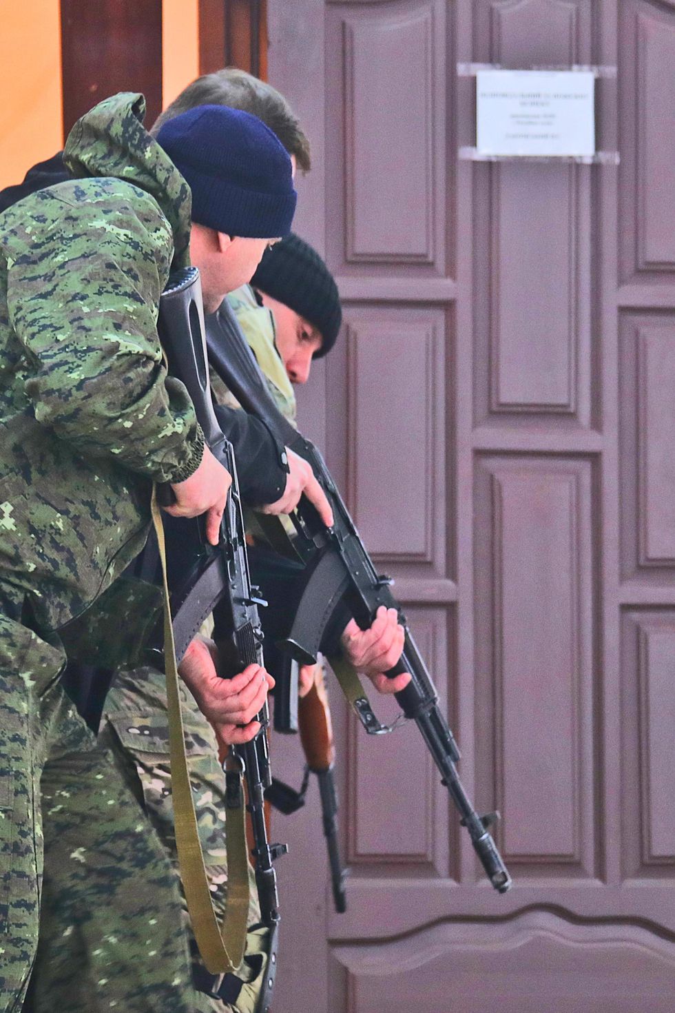 Ukrainian military men in guerrilla structure in Odessa