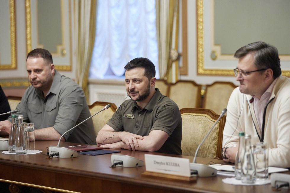 Ukrainian President Volodymyr Zelensky during a meeting with Polish President Andrzej Duda