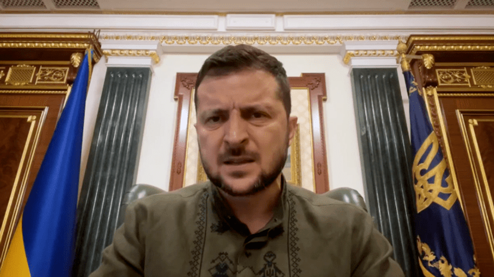 Ukrainian President Volodymyr Zelensky during his address
