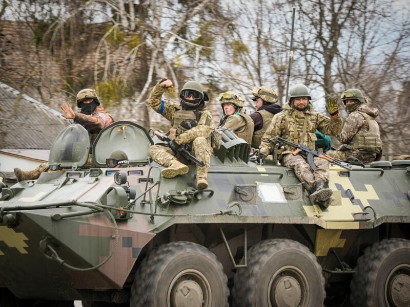 Ukrainian soldiers on a tank.