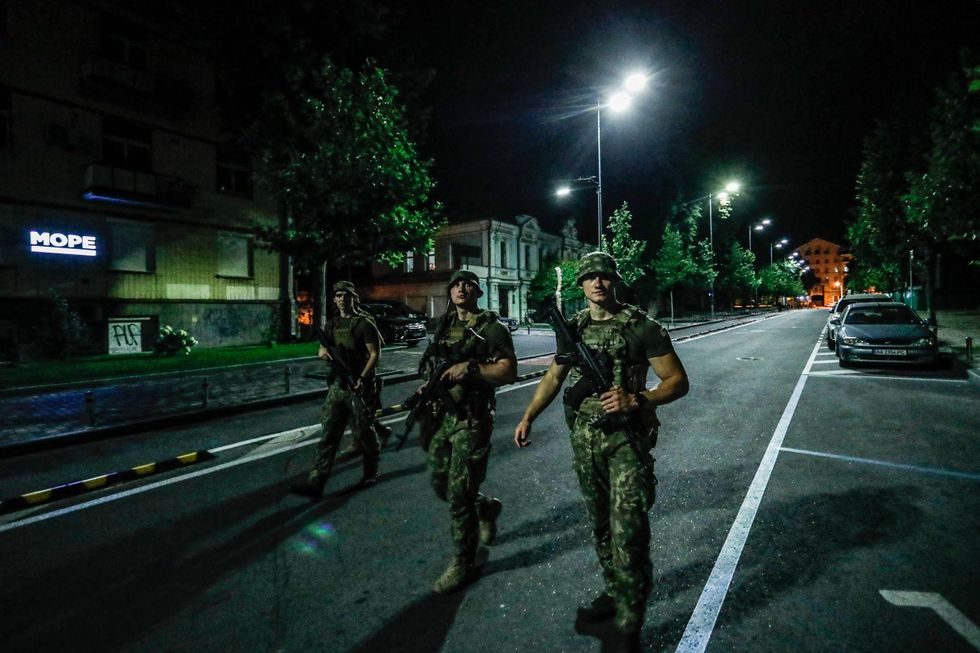 Ukrainian soldiers patrolling the streets of Kyiv