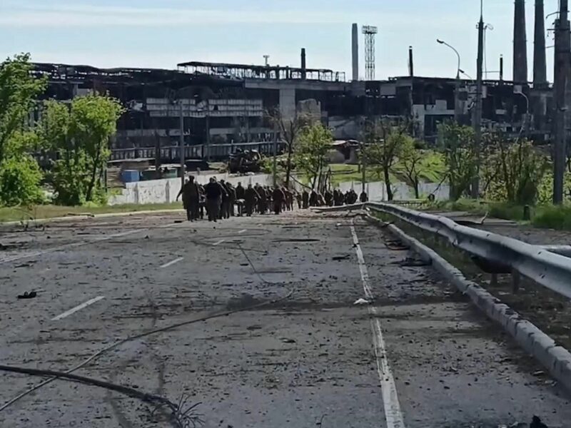 Ukrainian soldiers surrendering at Mariupol's Azovstal steelworks​