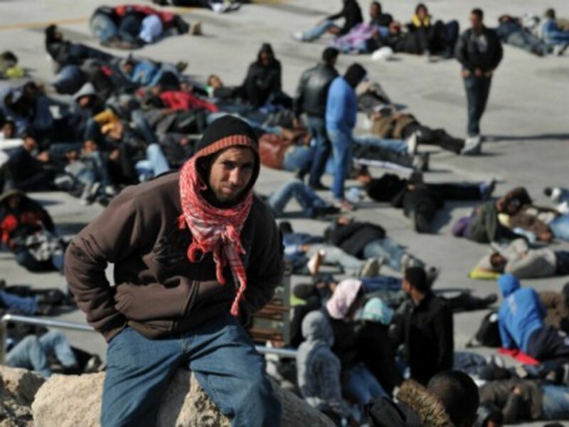 Undocumented immigrants after landing in Lampedusa in 2011