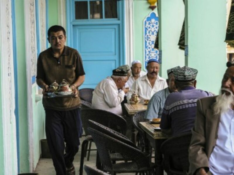 Uyghur men drinking tea in China's Kashgar
