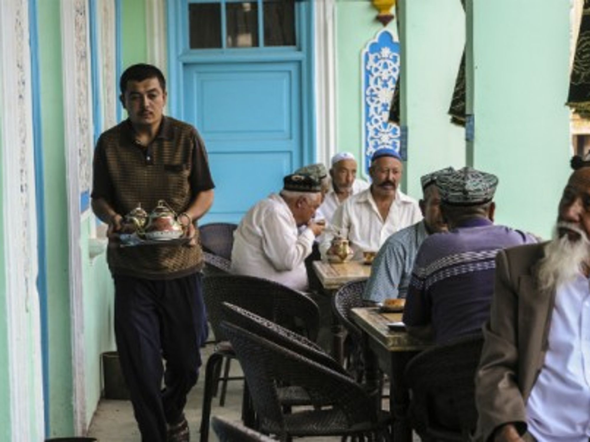 Uyghur men drinking tea in China's Kashgar