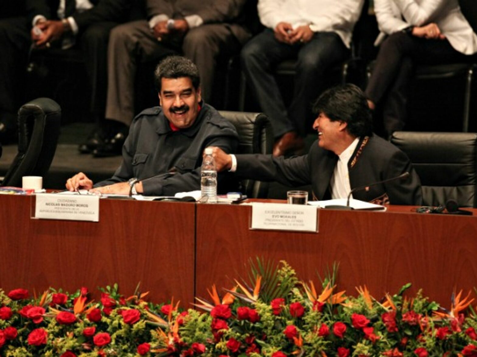 Venezuelan President Nicolas Maduro and Bolivian President Evo Morales in Caracas on March 5