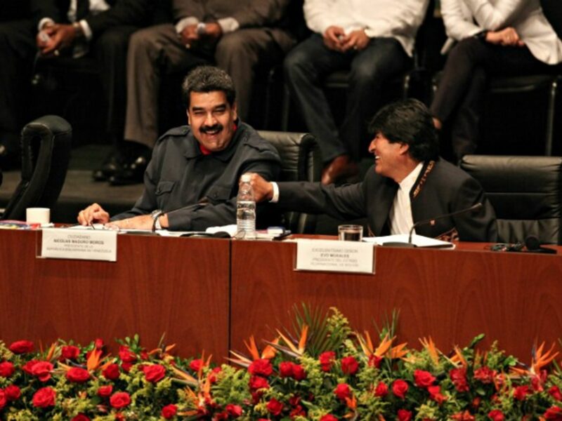 Venezuelan President Nicolas Maduro and Bolivian President Evo Morales in Caracas on March 5