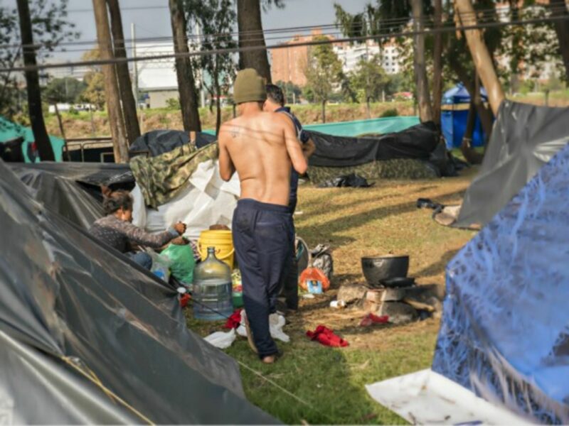 Venezuelans in a migrant camp in Bogota on Oct. 3