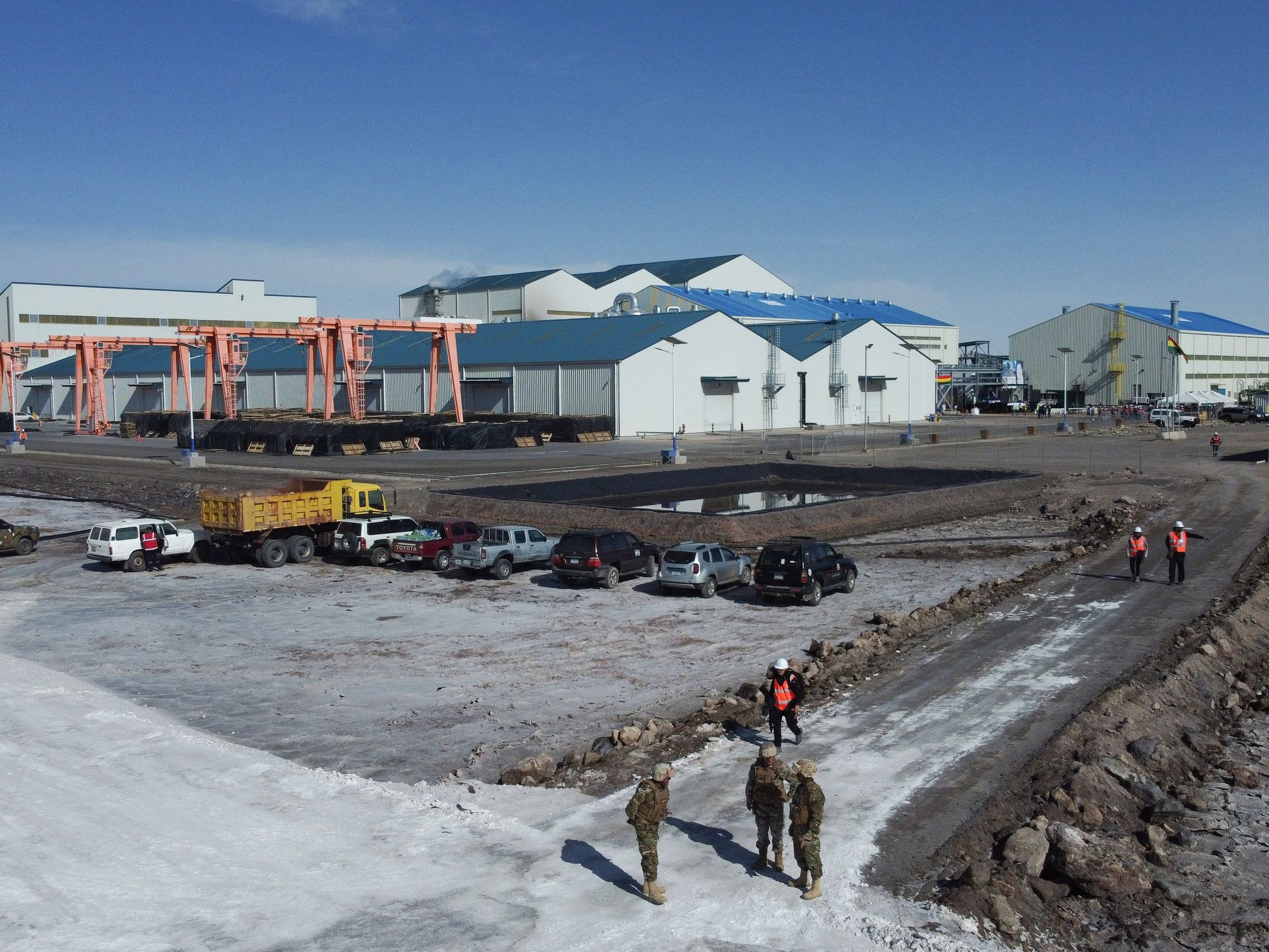 View of the new plant for the production of lithium carbonate at the Uyuni salt lake in the municipality of Rio Grande.