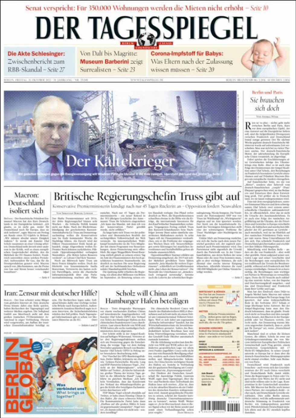 Vladimir “The Cold Warrior” On German Front Page