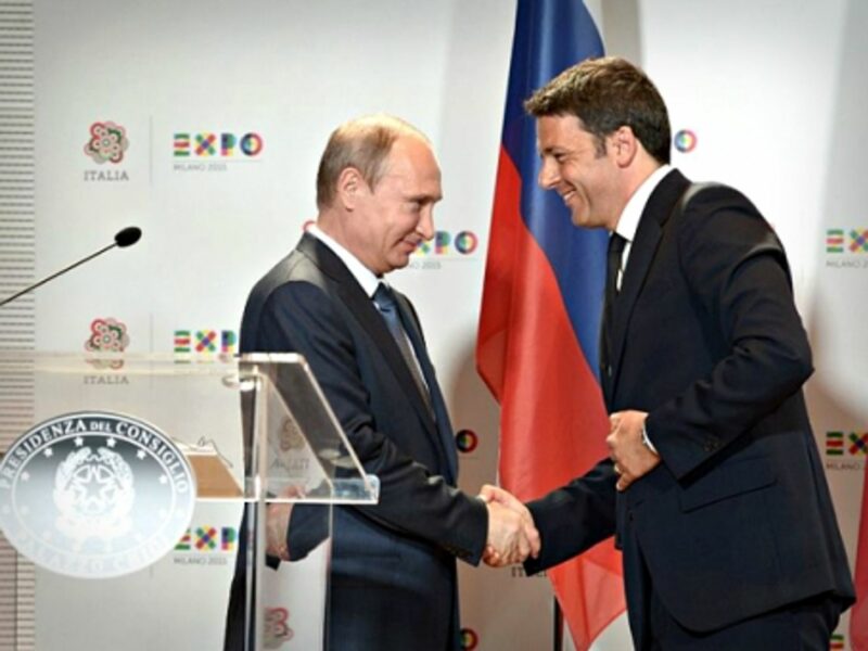 Vladimir Putin and Matteo Renzi meet at the Milan Expo on June 10