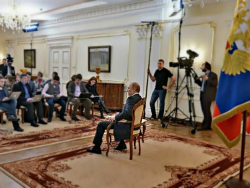 Vladimir Putin facing journalists about Ukraine in March
