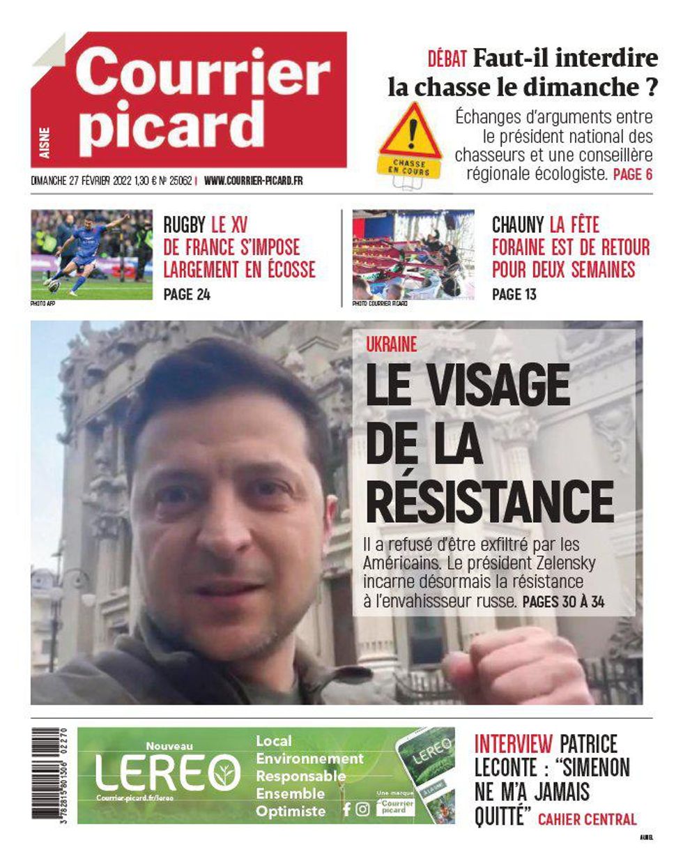 Volodymyr Zelensky on the front page of Courrier picard