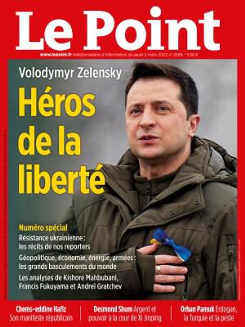 Volodymyr Zelensky on the front page of Le Point