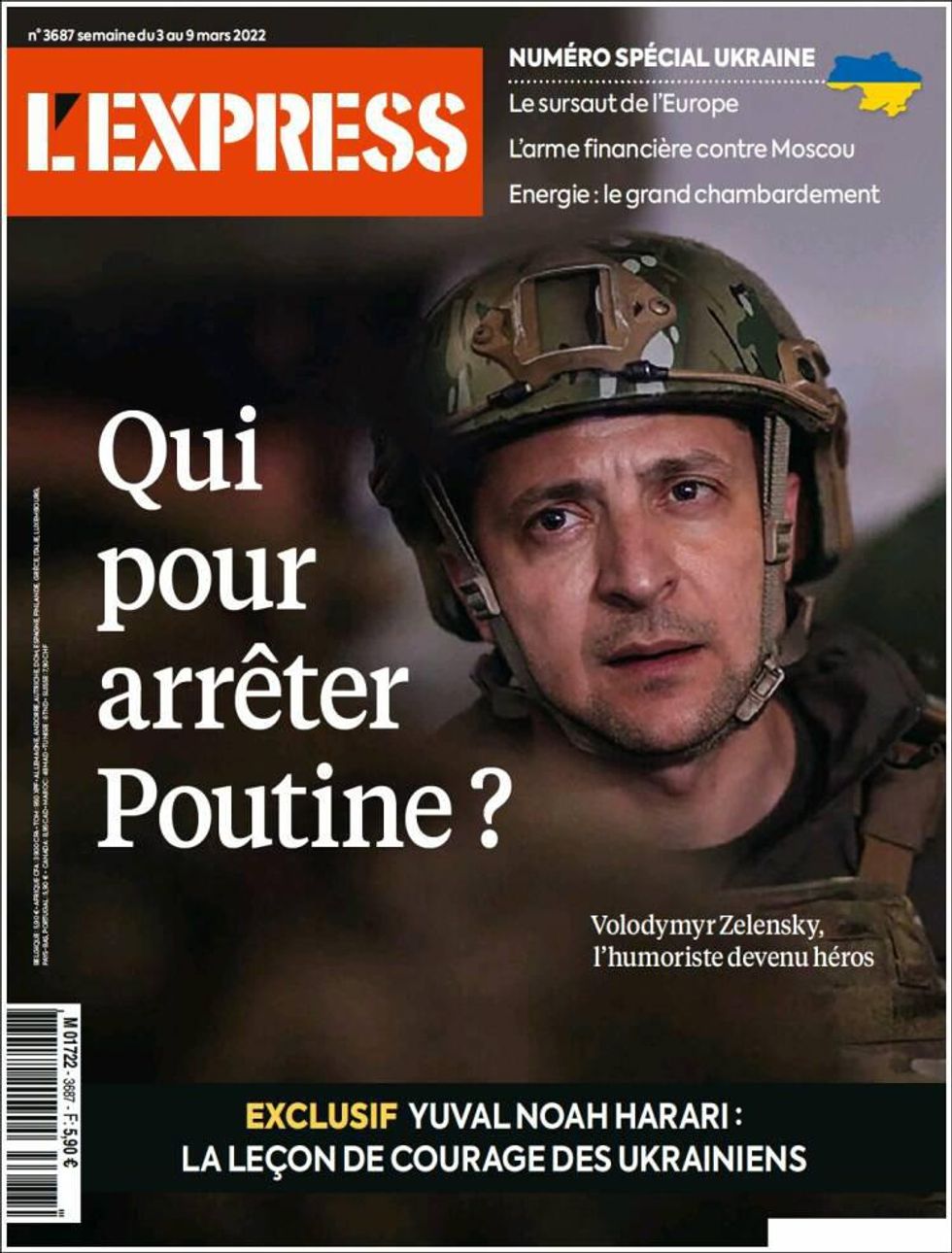 Volodymyr Zelensky on the front page of L'Express