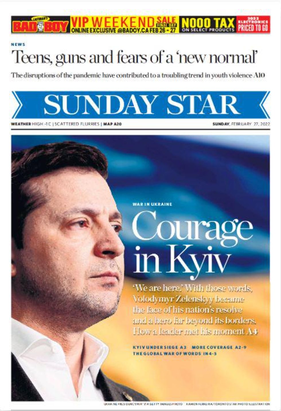 Volodymyr Zelensky on the front page of Sunday Star
