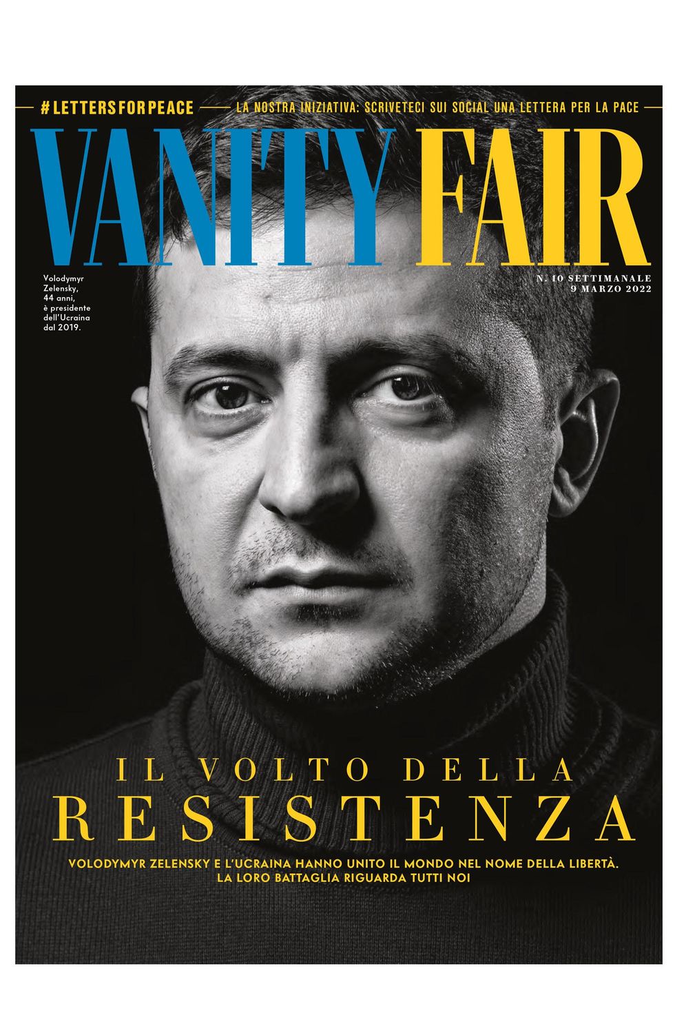 Volodymyr Zelensky on the front page of Vanity Fait Italy