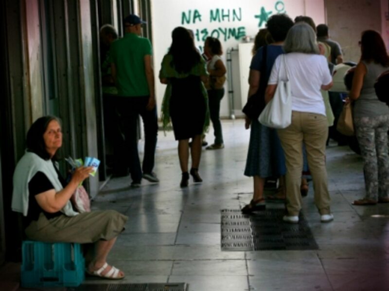 Waiting outside a bank in Athens, on July 6, 2015.