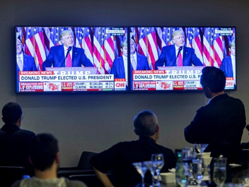 Watching coverage of the election in New York