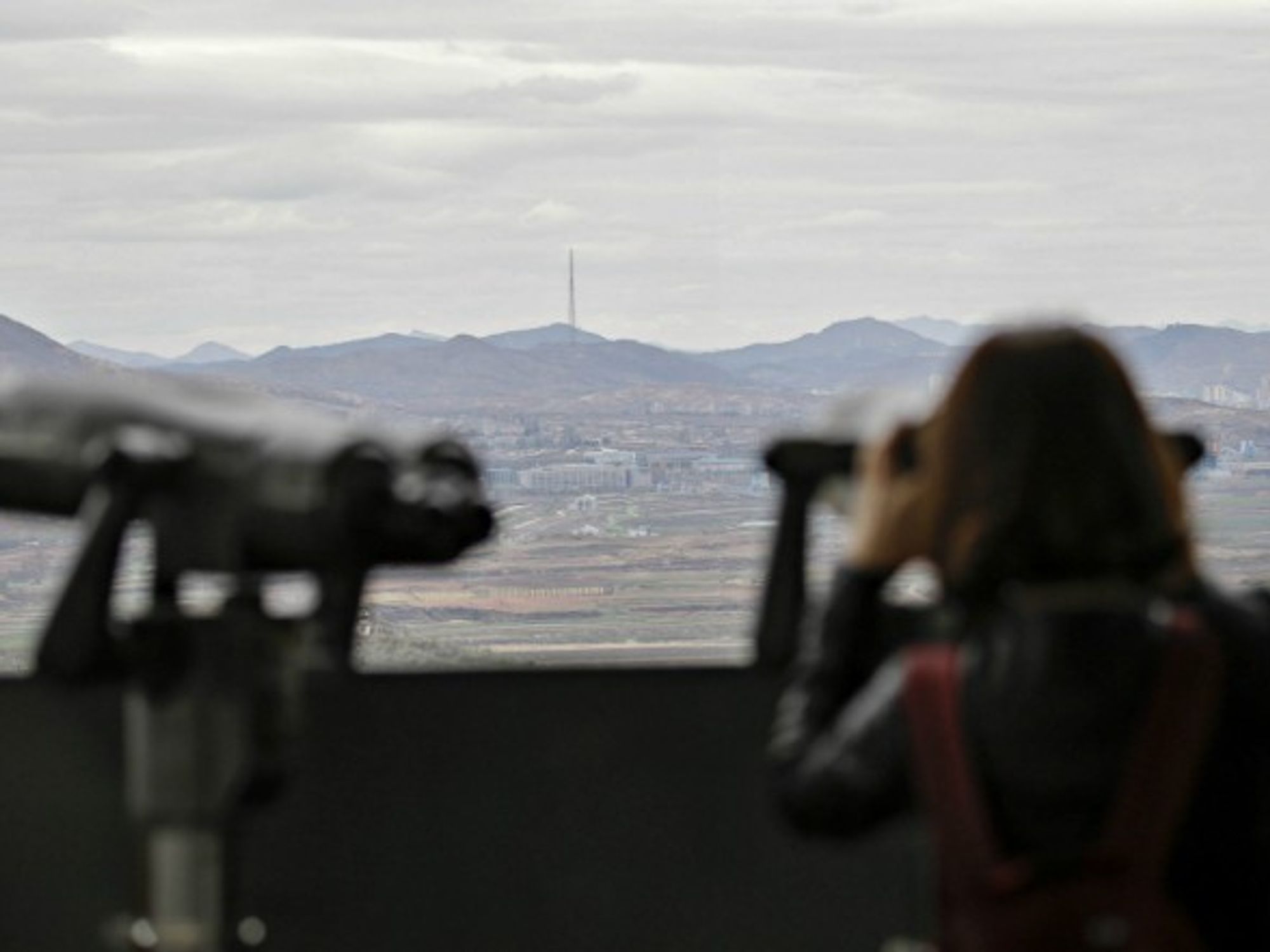 Watching over the DMZ from South Korea on DMZ, South Korea. Inter Korean summit held on April 26