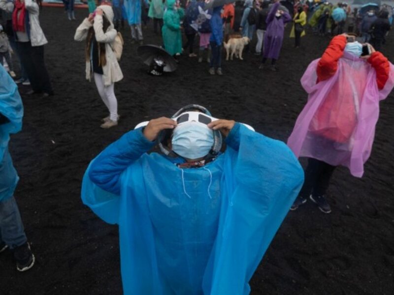 Watching the solar eclipse on the shores of Lake Villarrica, Chile.