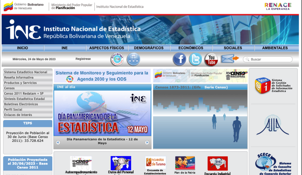 Web page of the National Statistical Institute of Venezuela, much of which has been wiped of its records.