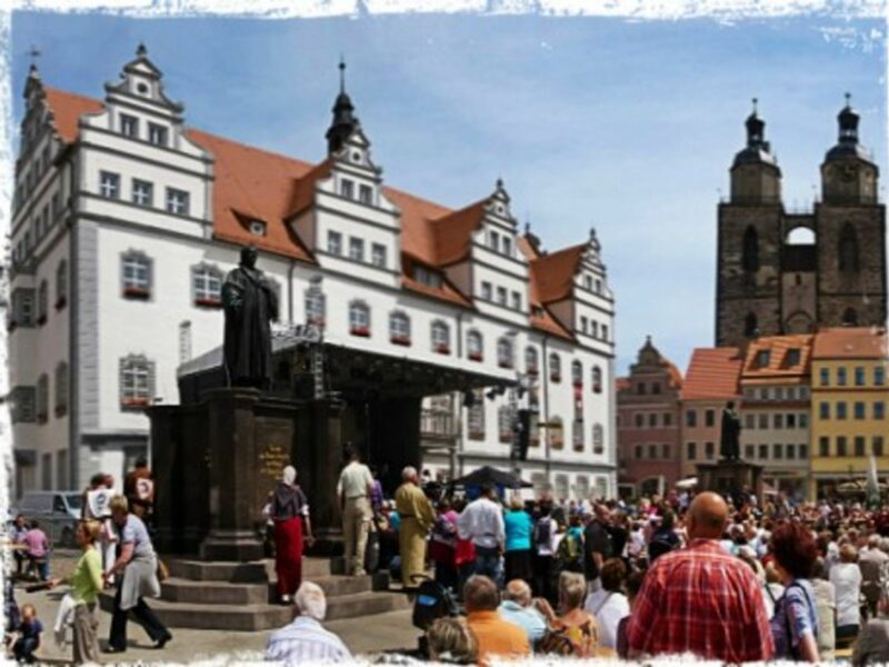 Wittenberg's Market square with the statue of Martin Luther