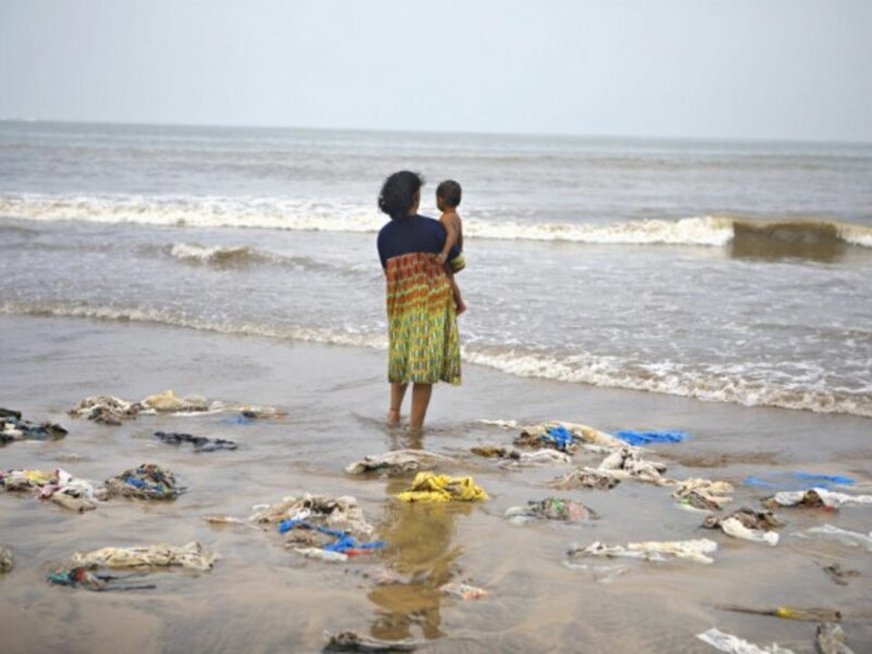 Woman and child on Juhu Beach, Mumbai, India