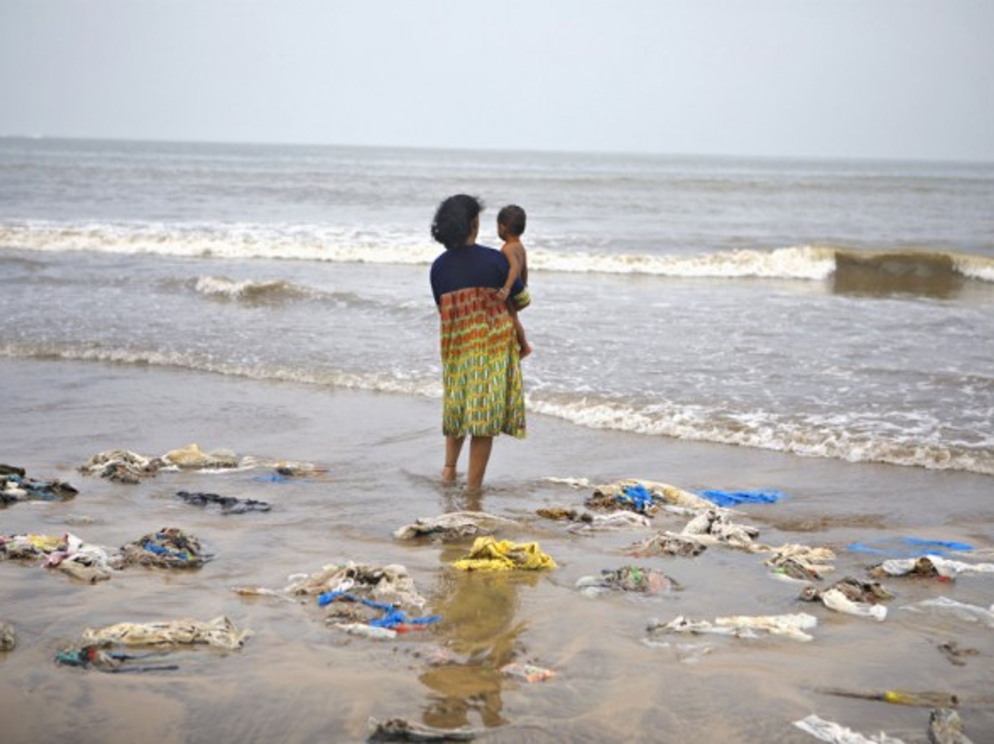 Woman and child on Juhu Beach, Mumbai, India