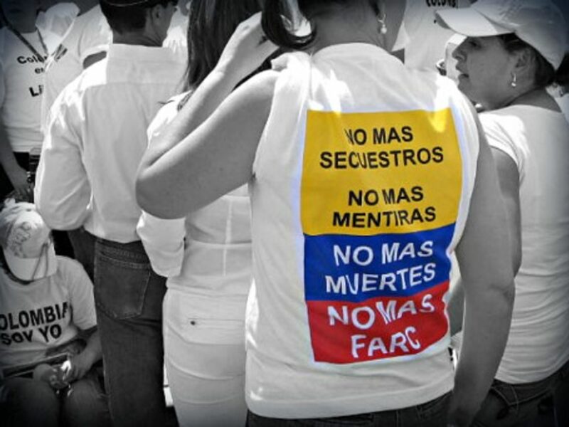 Women at an anti-FARC protest in Medellin, Colombia