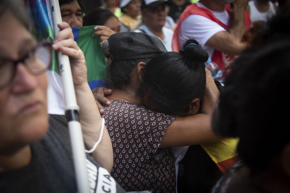 Women mourn the shooting death of eleven-year-old Maximo Gerez during a rally in Rosario, Argentina on March 10, 2023. At least 64 people were killed in 2023, as drug gangs fought for control of the Argentine soccer star Messi’s hometown.