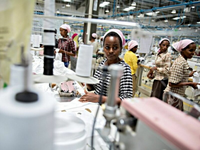 Women workers sowing children's underwear at a modern textile factory in Addis Abeba, Ethiopia
