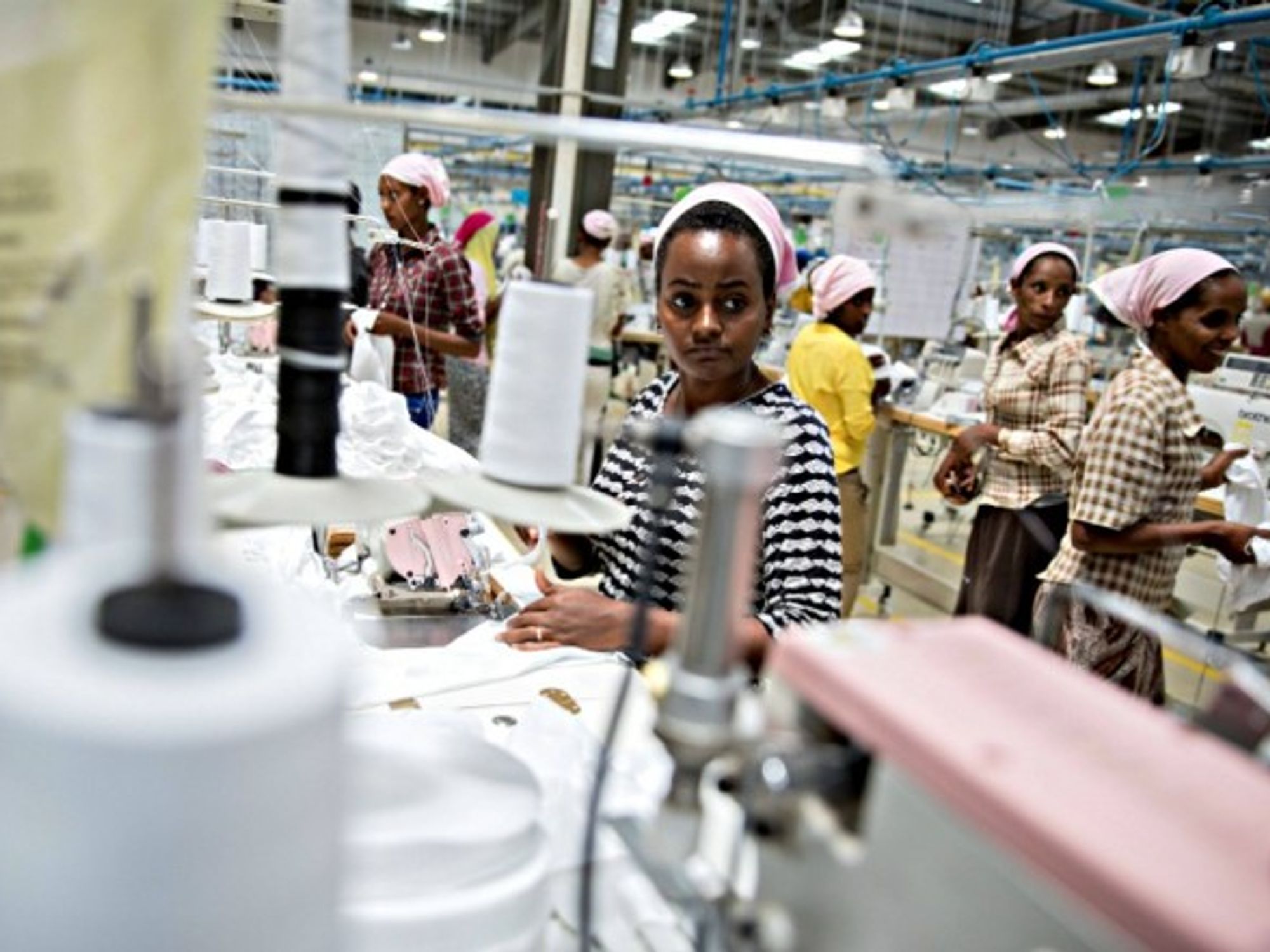 Women workers sowing children's underwear at a modern textile factory in Addis Abeba, Ethiopia