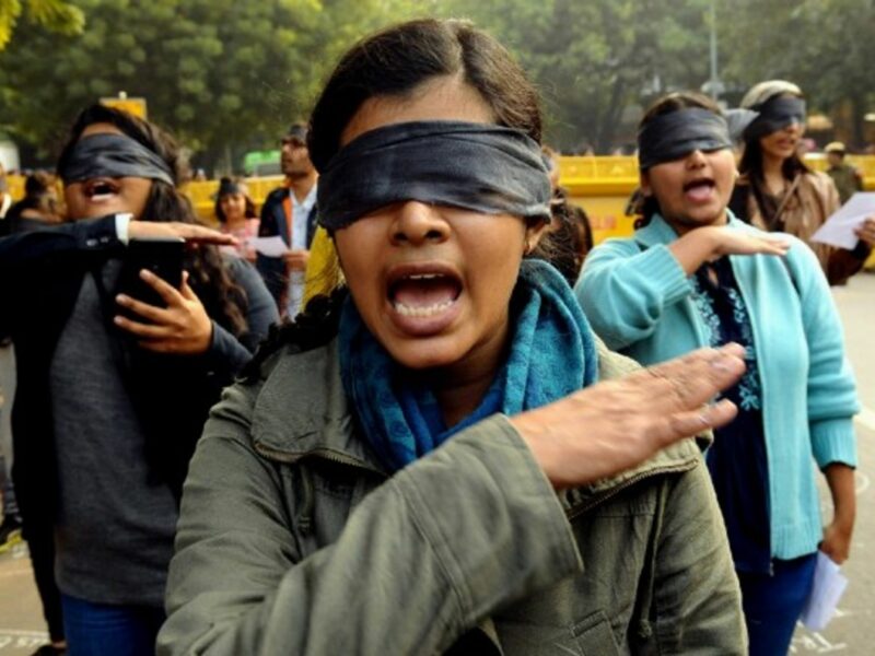 Women's rights activists during a protest in New Delhi, India, Dec. 7 2019.