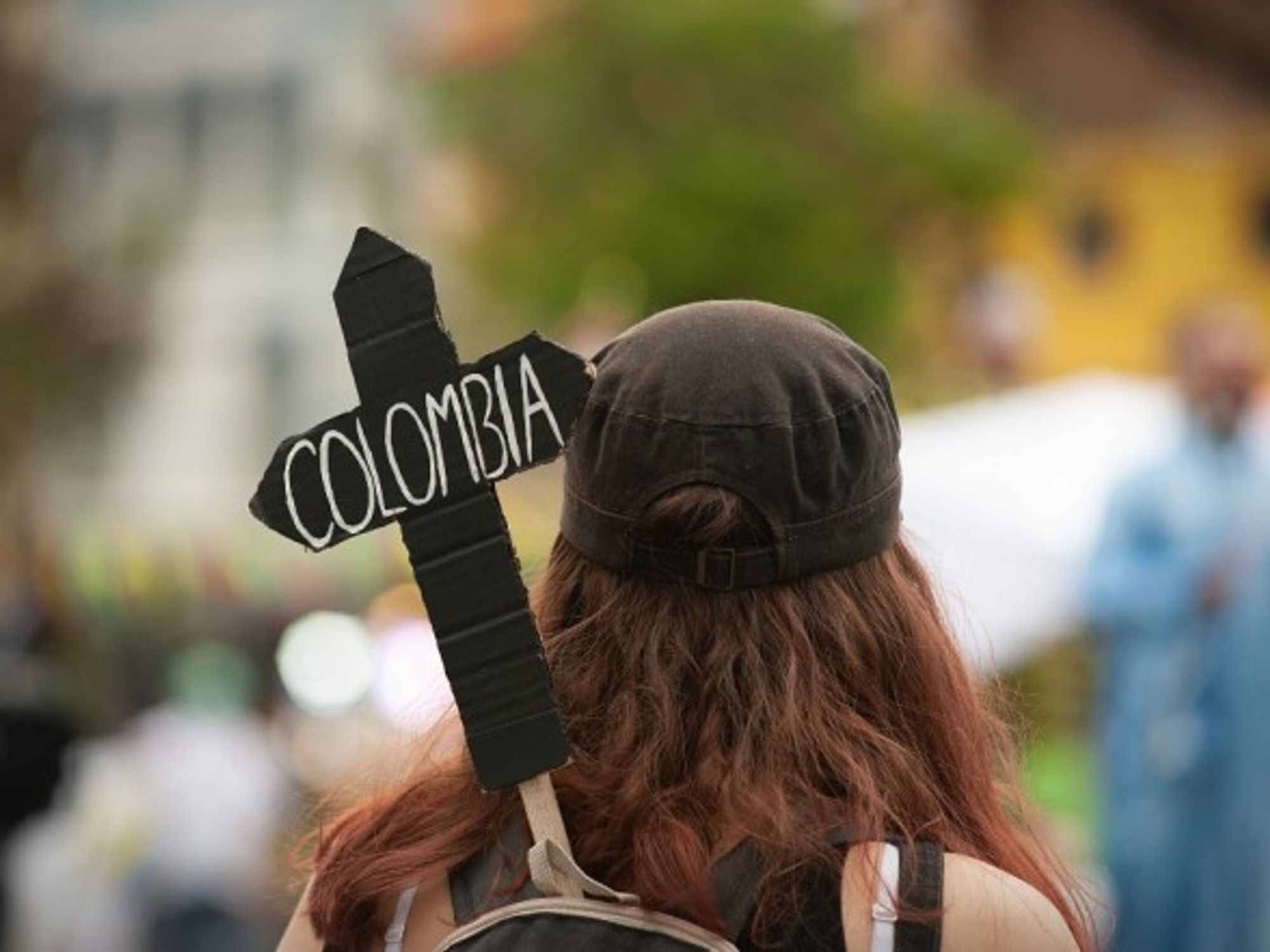 Workers and teachers unions protesting against former president Ivan duque in Bogota, Colombia in November 2020