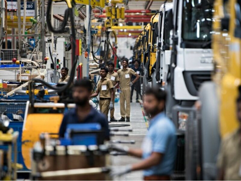 Workers at a car factory in Chennai, India