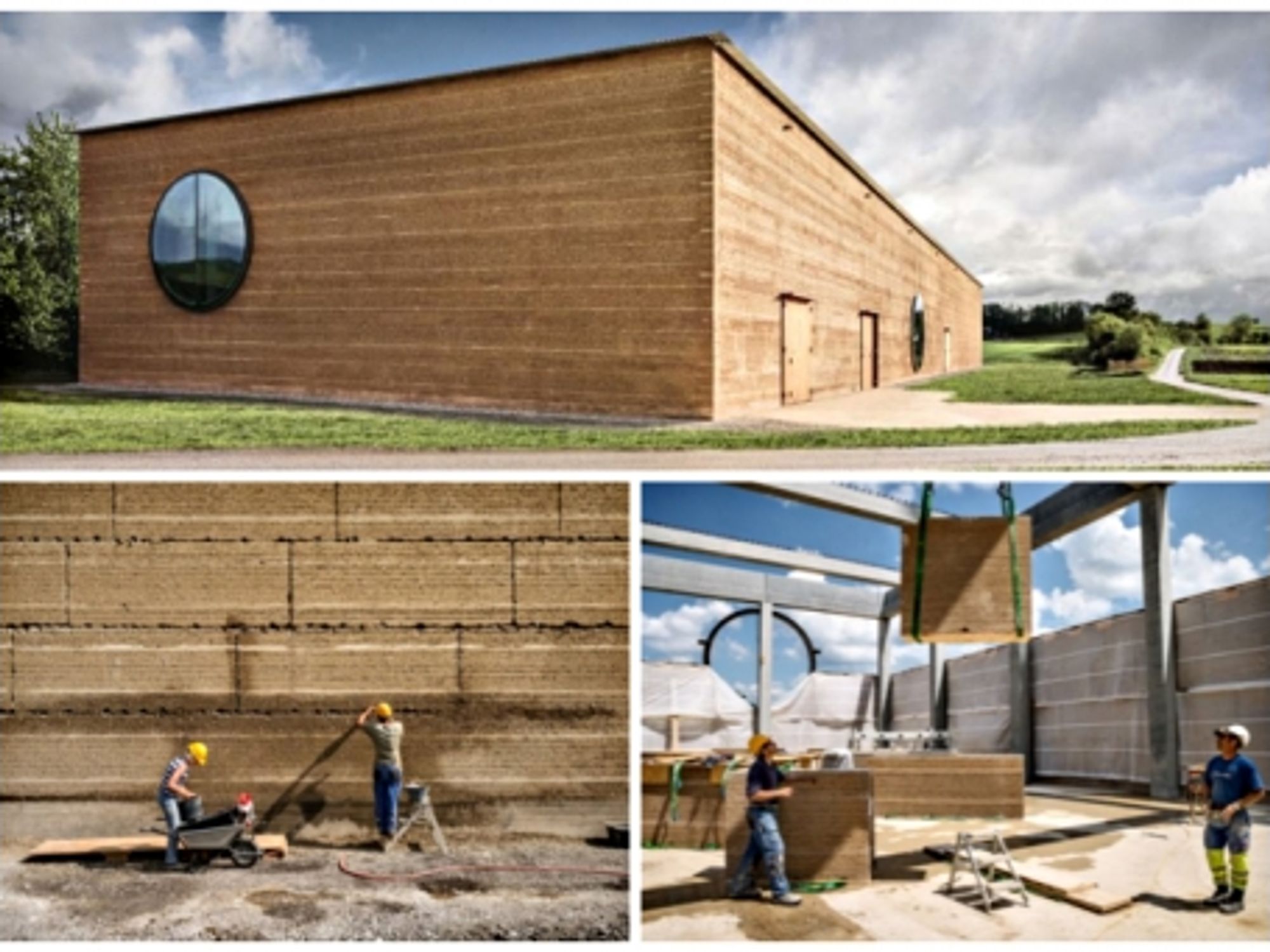 Workers building a new building for Ricola using ancestral techniques