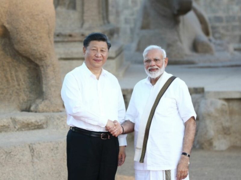 Xi Jinping meeting with Narendra Modi in the southern Indian city of Chennai in Oct. 2019