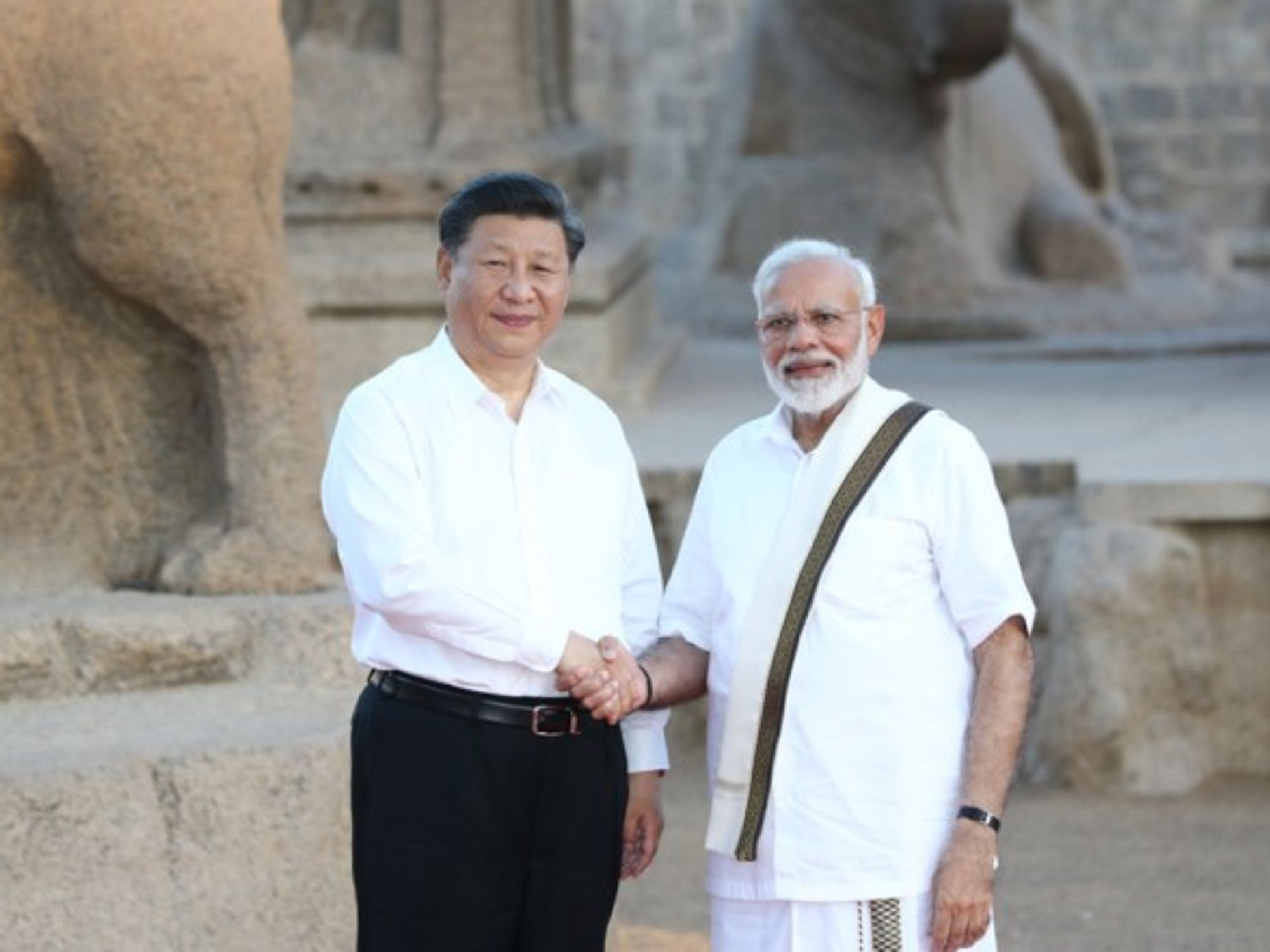 Xi Jinping meeting with Narendra Modi in the southern Indian city of Chennai in Oct. 2019