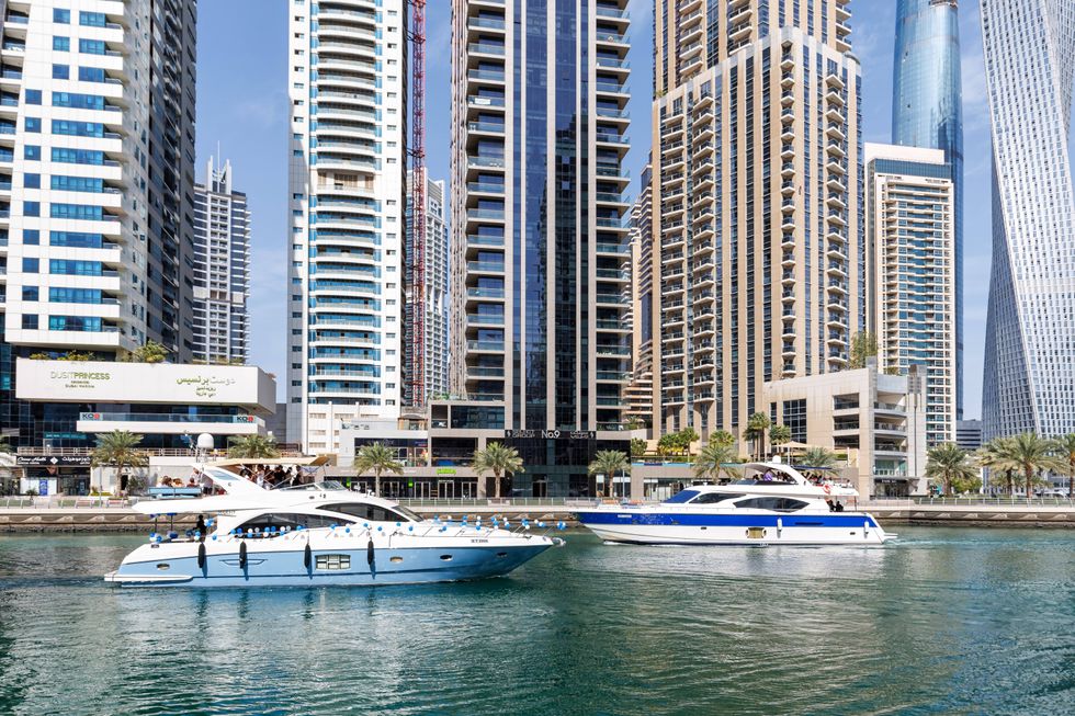 Yachts at Dubai Marina Skyline Skyscrapers Real Estate Skyscrapers Luxury Wealth Dubai, United Arab Emirates 17 February 2024