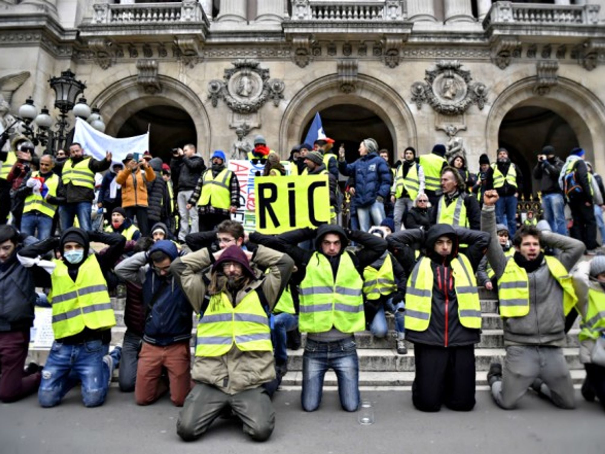 Yellow vests protest in front of Paris' Opera on Dec. 15