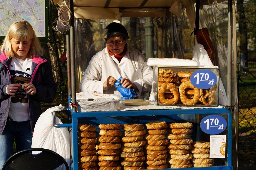 A cart selling obwarzanek in Krakow.