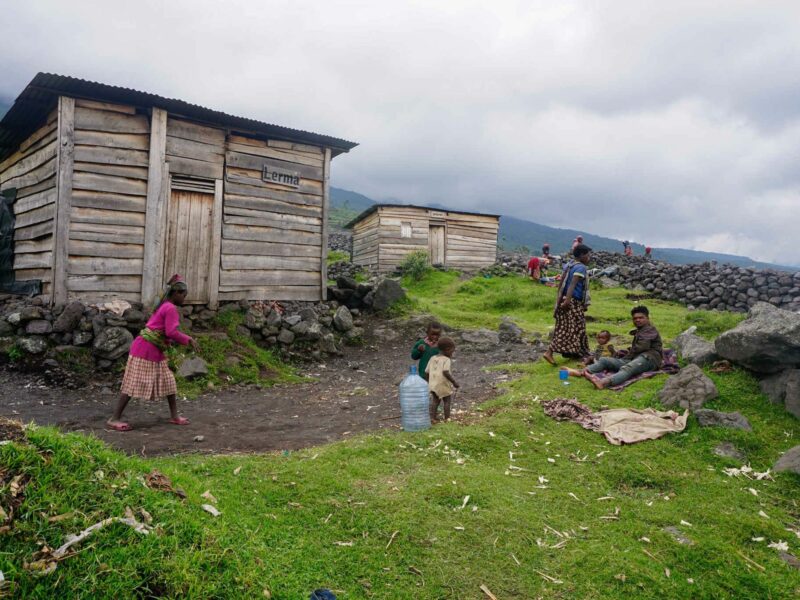 A rocky settlement nestled in the shadows of Mount Muhabura, Uganda, in 2021.