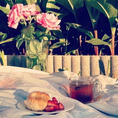 photo of breakfast on bed