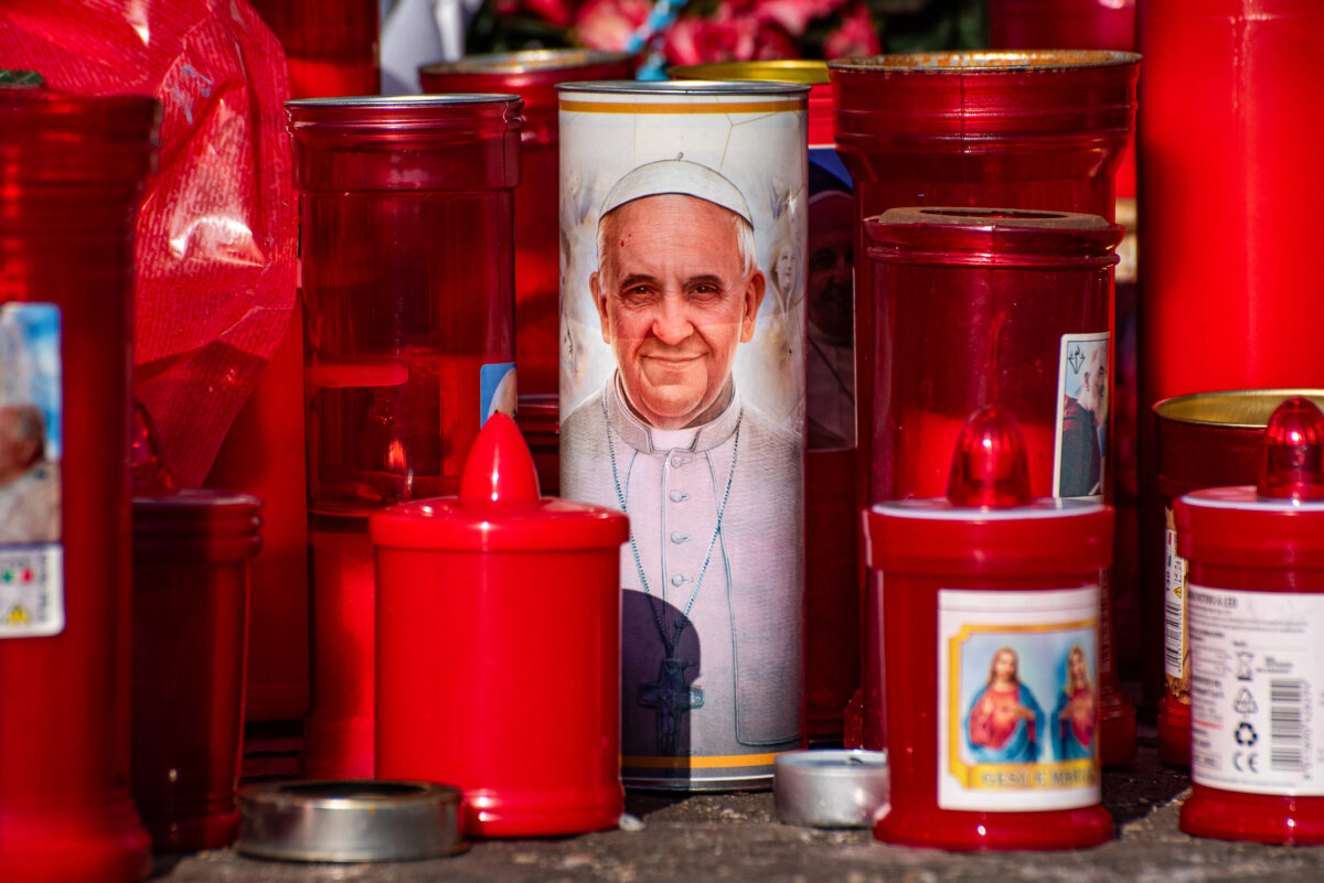 Candles with picture of Pope Francis