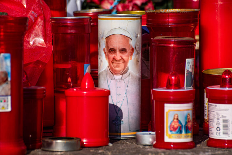 Candles with picture of Pope Francis